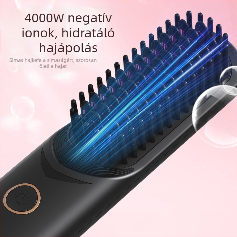 Vezeték nélküli hajkiegyenesítő és göndörítő fésű negatív ionokkal, USB-töltés, kerámiabevonat, 3 fokozatú hőmérséklet-szabályozás, 35W