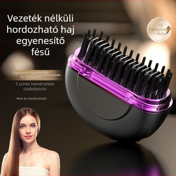 Vezeték nélküli hajsimító és göndörítő fésű kerámia bevonatú fűtőelemmel, 27W, 3 hőmérséklet-beállítás, fűtőelem átmérője kevesebb mint 15 mm