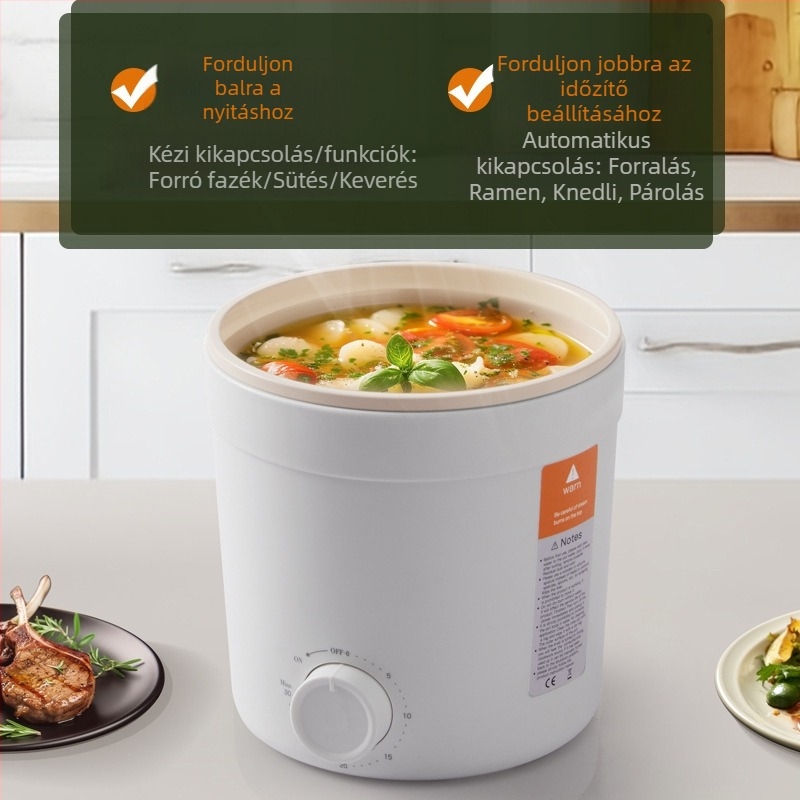 Beimu DG10 Nem tapadó elektromos főzőedény, 2 L kapacitás, 2–3 személyre, gombos vezérlés, gyors gőzölés, sütés és öblítés, kollégiumi, otthoni, iroda- vagy utazási használatra.