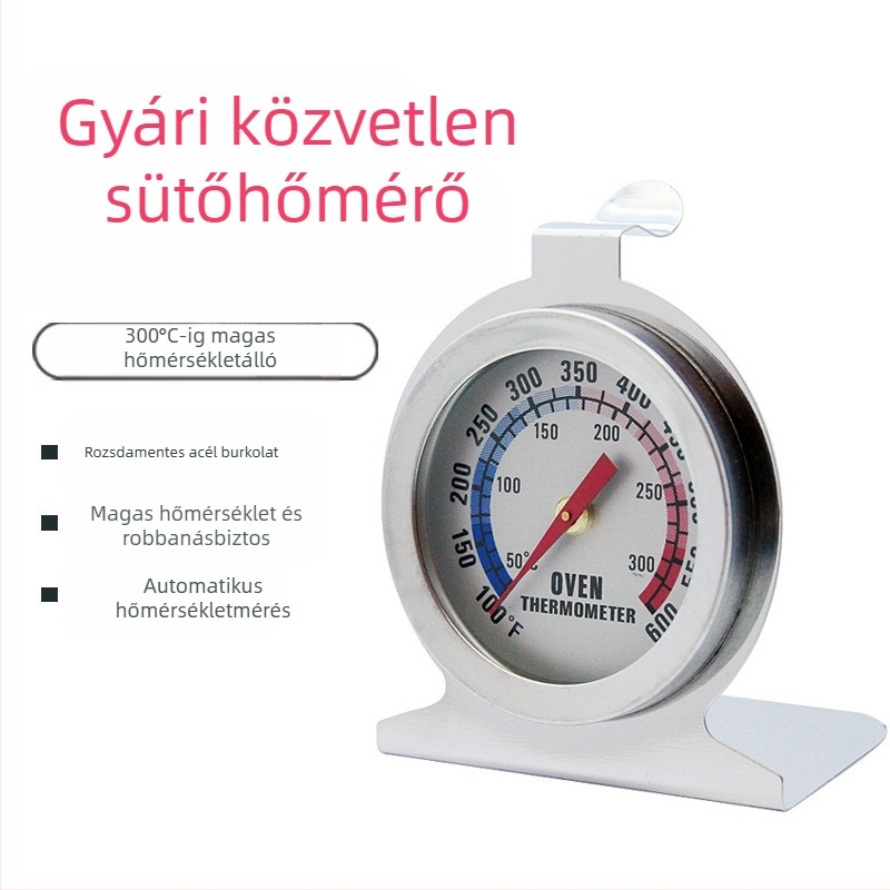 Rozsdamentes acél sütőhőmérő, 50–300°C, álló kivitelű sütőhöz és grillhez