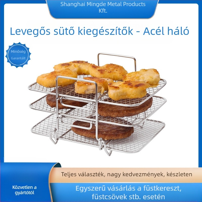 Fritőrrács háromrétegű gőzölő/grill és szárító funkcióval gyümölcsök és zöldségek számára, 304 rozsdamentes acél