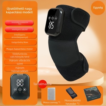 Térdmasszírozó fűtés és vibráció; melegítő térd párna forró kompresszióval; három szintű vibrációs és fűtési szabályozás; hőmérséklet 48–58°C; teljesítmény 8W; feszültség 5V