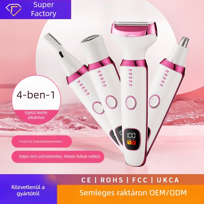 Type-C Digitális kijelzős, többfunkciós női szőrtelenítő készülék – hónalj és egész test szőrzetének eltávolítása, finom acél élezőfej, kefés motor, USB tápegítés