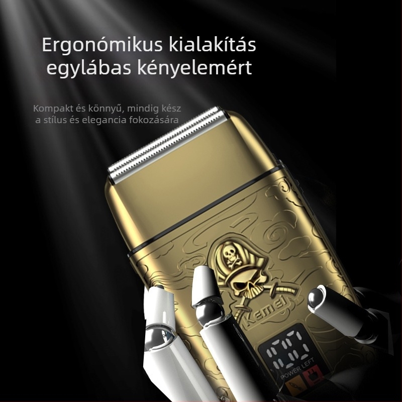 Kemei KM-TX15 elektromos borotva LCD kijelzővel, kettős visszahúzódó fej, eltávolítható és mosó fej, 120 perc üzemidő, újratölthető, kefés motor, lebegő fej