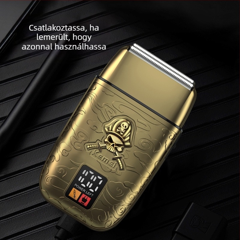 Kemei KM-TX15 elektromos borotva LCD kijelzővel, kettős visszahúzódó fej, eltávolítható és mosó fej, 120 perc üzemidő, újratölthető, kefés motor, lebegő fej