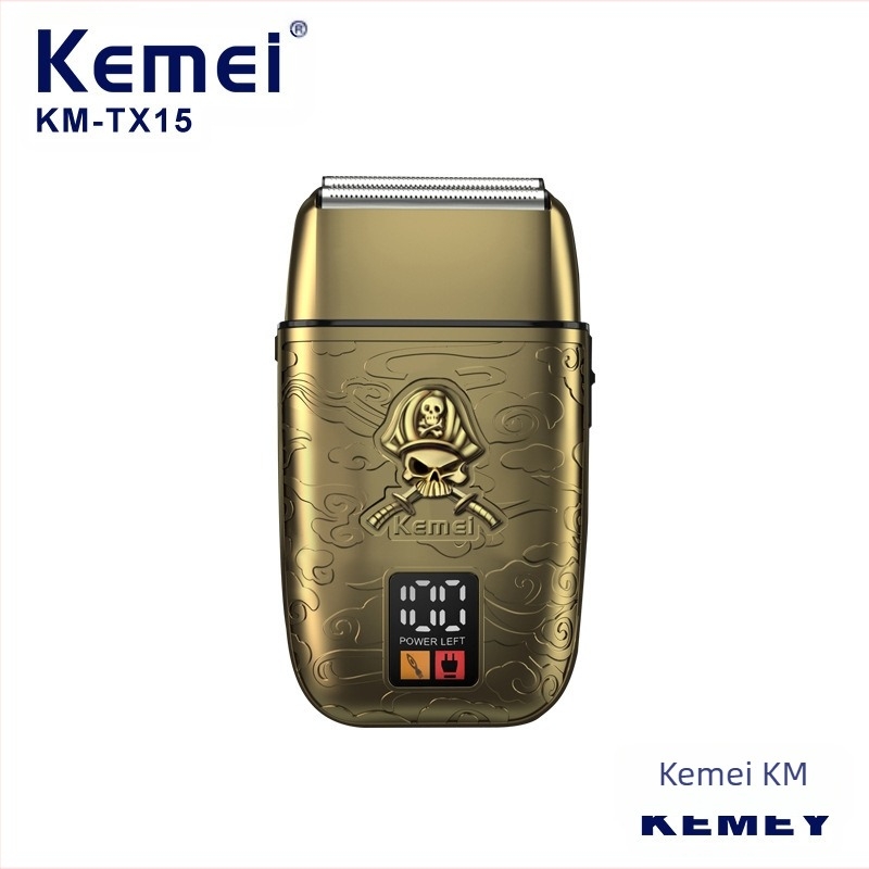 Kemei KM-TX15 elektromos borotva LCD kijelzővel, kettős visszahúzódó fej, eltávolítható és mosó fej, 120 perc üzemidő, újratölthető, kefés motor, lebegő fej