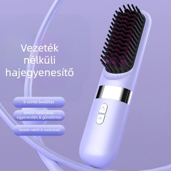 Vezeték nélküli hajvasaló fésű turmalin-kerámia lemezekkel, negatív ionok, 3 hőmérséklet beállítás, LCD kijelző