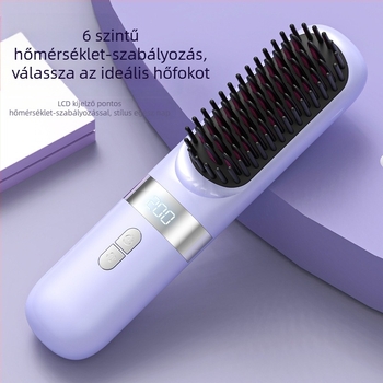 Vezeték nélküli hajvasaló fésű turmalin-kerámia lemezekkel, negatív ionok, 3 hőmérséklet beállítás, LCD kijelző