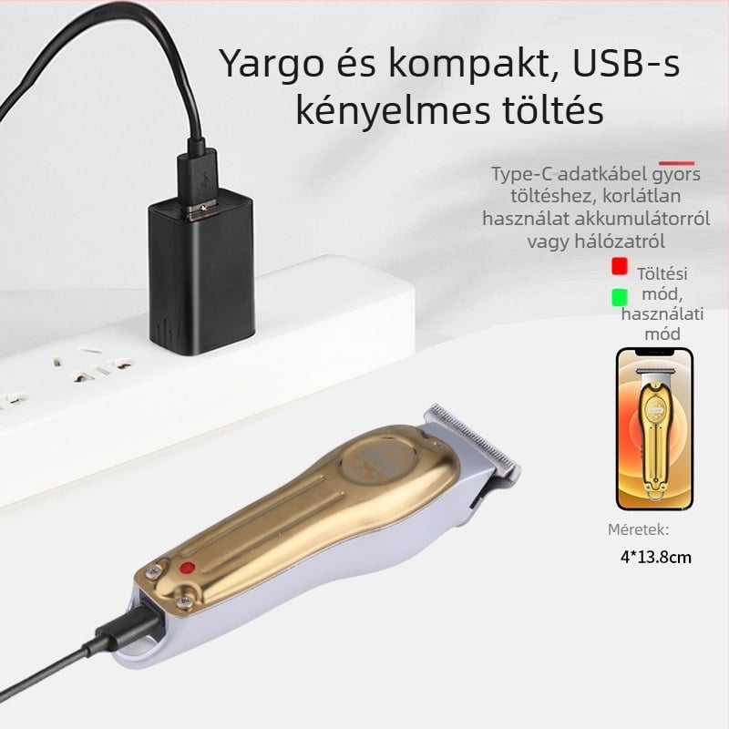 Kemei KM-679 Hajvágó brushless motorral, töltéses üzemmód, rozsdamentes acél vágófej, levehető mosható fej, alacsony zajú