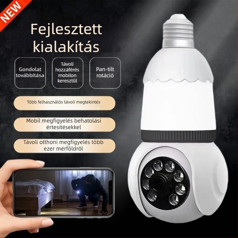 Vezeték nélküli belső LED-lámpa típusú megfigyelő kamera, 1080p, 3.6 mm objektív, IR éjjellátó 5–30 m