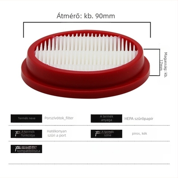 HEPA-szűrő fogyóanyag a T10Turbo PlusMix vezeték nélküli porszívóhoz; modell T10; porszívó kiegészítők; segéd tisztítás; háztartási használat; terület 10–20 m²