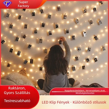 Rézdrótos fényfüzér klip a fotófalhoz – 50 LED, 5 m, 2700K, IP44, akkumulátoros tápegység