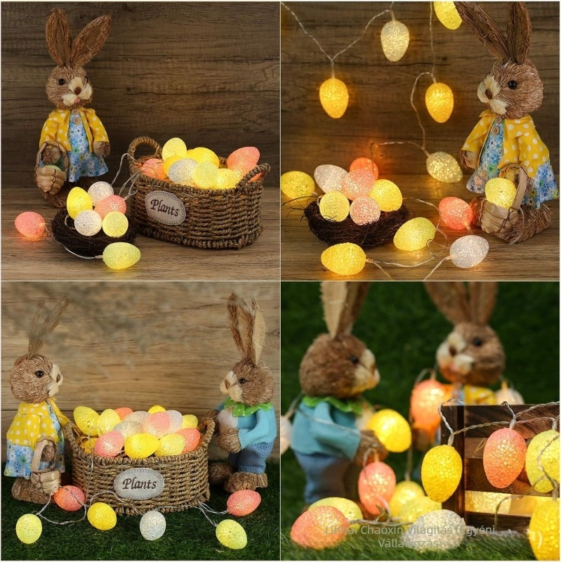 EVA húsvéti tojás LED fényfüzér - akkumulátoros, 4.5V, 2.25W, távirányítóval vagy gombos kapcsolóval, IP20, húsvéti szobadekoráció