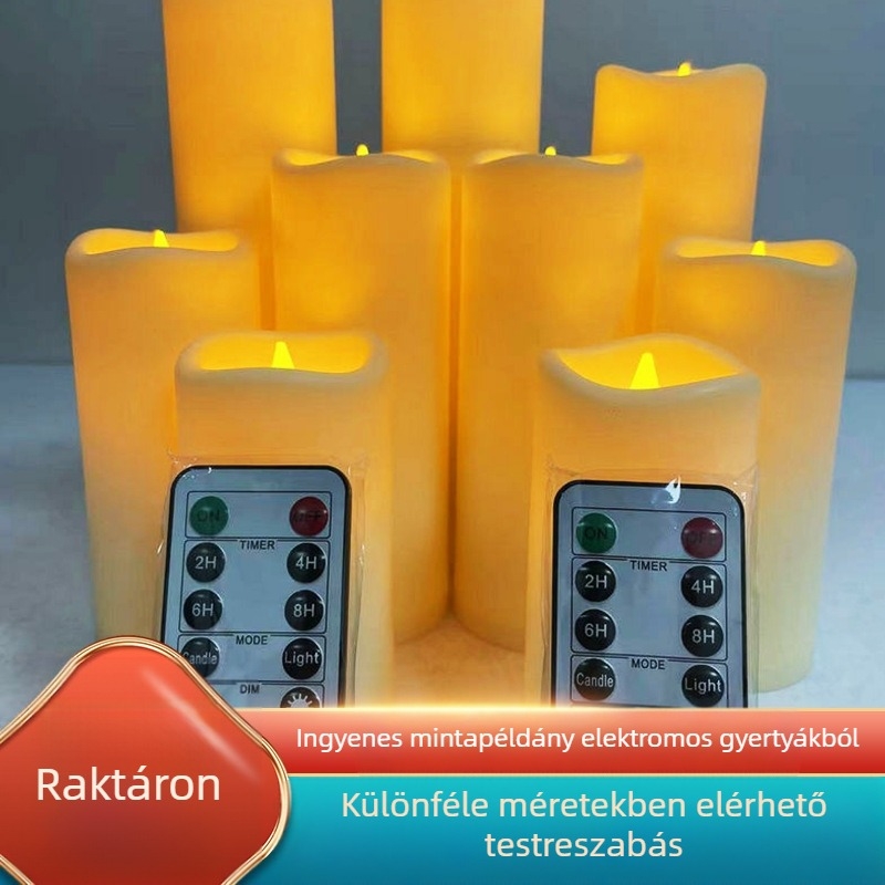 Távirányítós elektromos gyertya – romantikus hangulatú LED gyertya, oszlop alakú, műanyagból, injekciós öntéssel