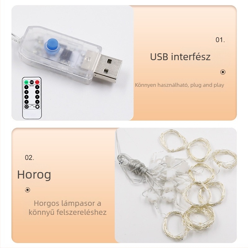 3×3 m-es LED függöny rézdróttal, jégcsap LED-lámpák, USB távirányító, színes fények karácsonyi szobadekorációhoz