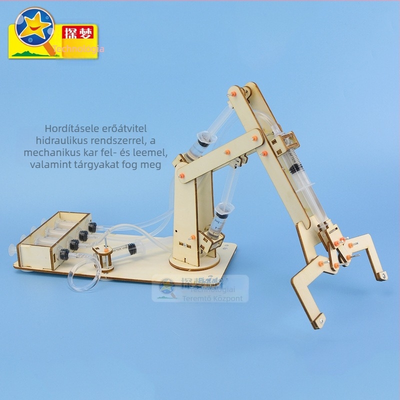 Fából készült hidraulikus mechanikus kar – csavarokkal és anyákkal összeépíthető játék, Dream Exploration, 7-14 éveseknek, 3C-kompatibilis