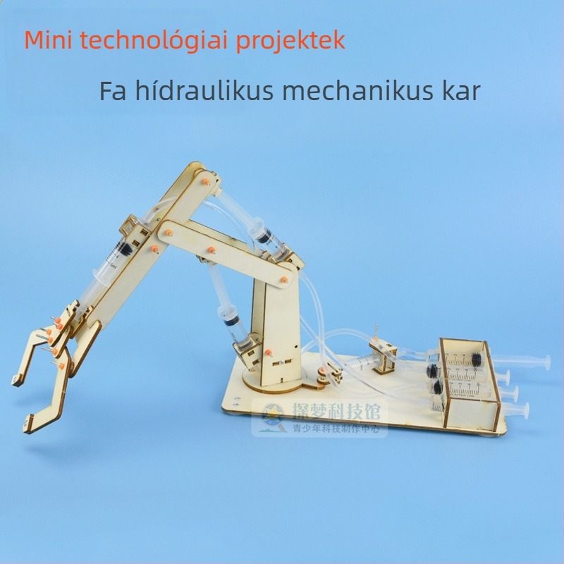 Fából készült hidraulikus mechanikus kar – csavarokkal és anyákkal összeépíthető játék, Dream Exploration, 7-14 éveseknek, 3C-kompatibilis