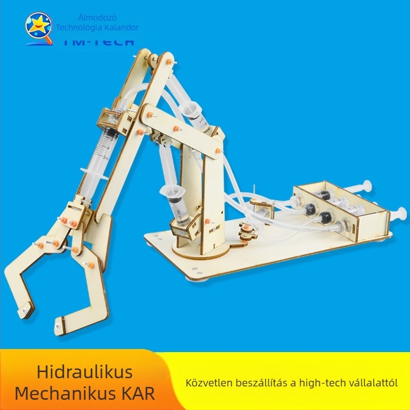 Fából készült hidraulikus mechanikus kar – csavarokkal és anyákkal összeépíthető játék, Dream Exploration, 7-14 éveseknek, 3C-kompatibilis