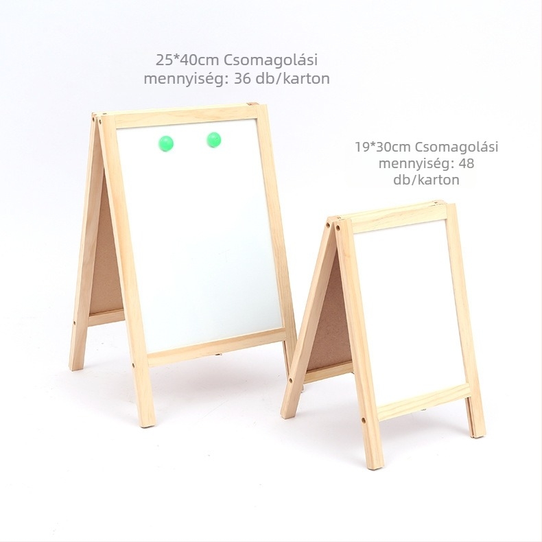 Fából készült, egyoldalas, törölhető reklámrajz tábla gyerekeknek, összecsukható