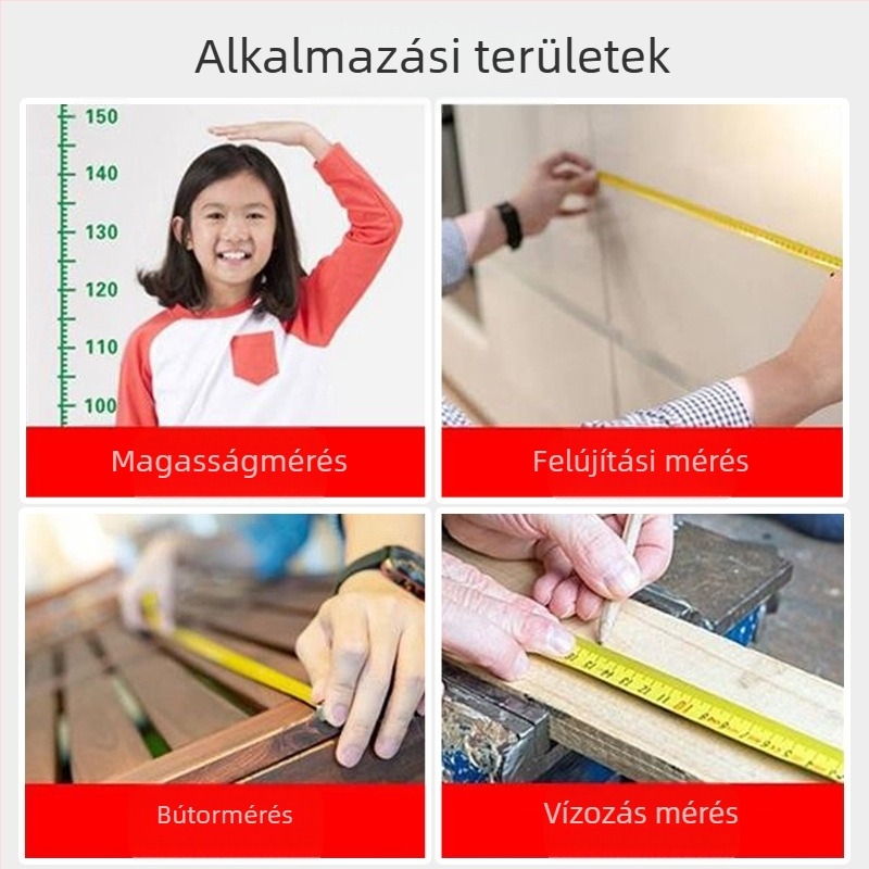 Vízálló, fluoreszkáló, fejlett technológiájú mérőszalag, szélesebb és vastagabb testtel, kopásálló
