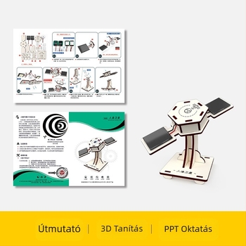 Fából készült tudományos oktatási játék DIY elektromos műholdkészlet tinédzsereknek 7–14 éveseknek
