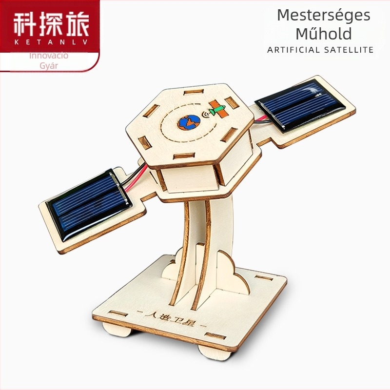 Fából készült tudományos oktatási játék DIY elektromos műholdkészlet tinédzsereknek 7–14 éveseknek