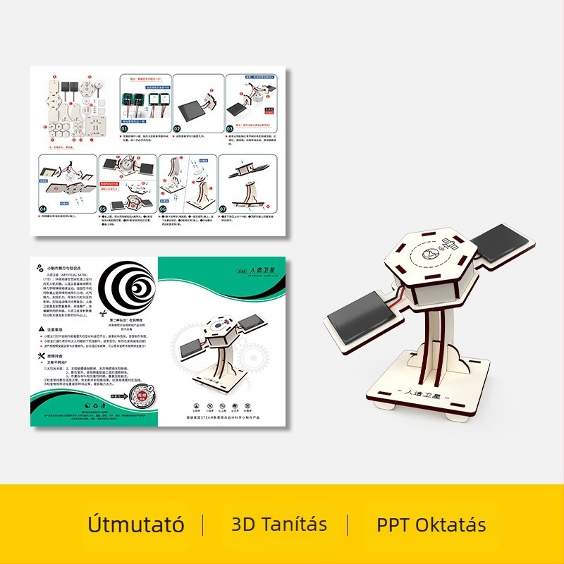 Fából készült tudományos oktatási játék DIY elektromos műholdkészlet tinédzsereknek 7–14 éveseknek