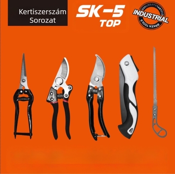 Brken öt részes kerti szerszámkészlet mangánacélból, metszőollóval és összecsukható fűrésszel, egy dobozban