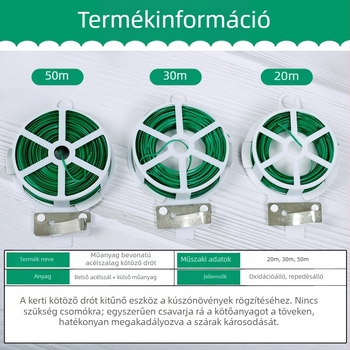 Kertészeti kötöző huzal PVC bevonattal, 0,7–0,8 mm, kötözésre kertekben, szőlőn és virágokon
