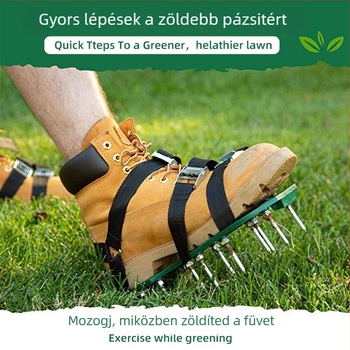 Háromszöges pántos tüskés kerti cipő a gyep szellőztetésére és talaj lazítására