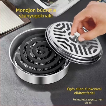 X-30 Vastagított rozsdamentes acél szúnyogriasztó füstölő doboz fedéllel, szélálló, újrahasználható aromatátálca, logóval