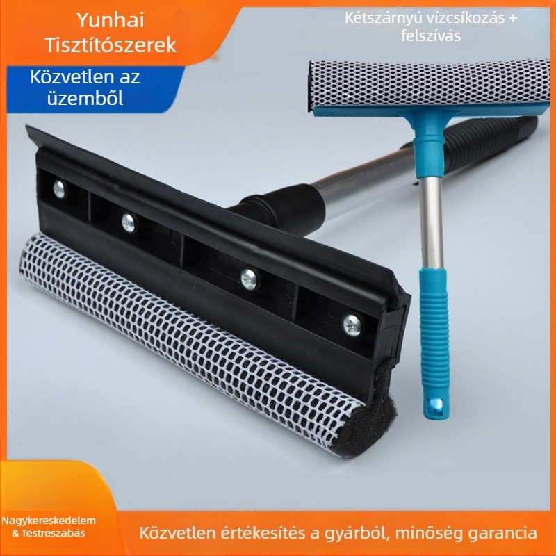 Kétoldalas ablaktisztító, hosszú nyéllel, leválasztható fej, műanyag ház