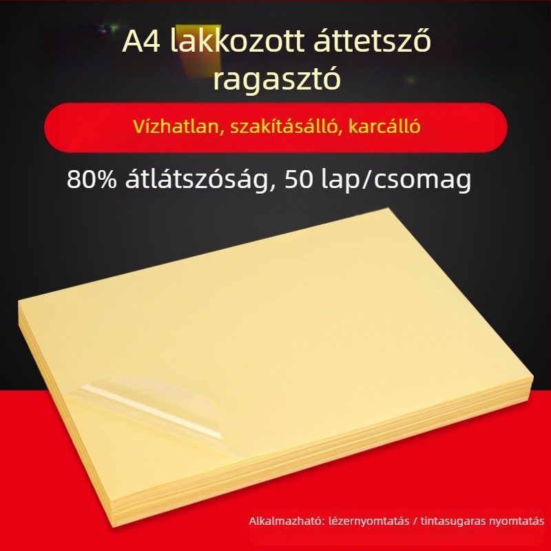 Áttetsző PVC öntapadós címkepapír UV bevonattal, vízálló és karcolásálló, tintasugaras és lézeres nyomtatáshoz alkalmas