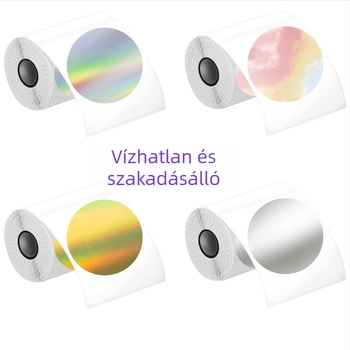 Háromvédelmet nyújtó önragasztó termoszintetikus címke; Formája: négyzet vagy téglalap; Ragasztó: víz alapú; Hosszú távú hőállóság: 80°C; Vastagság: 0,08 mm