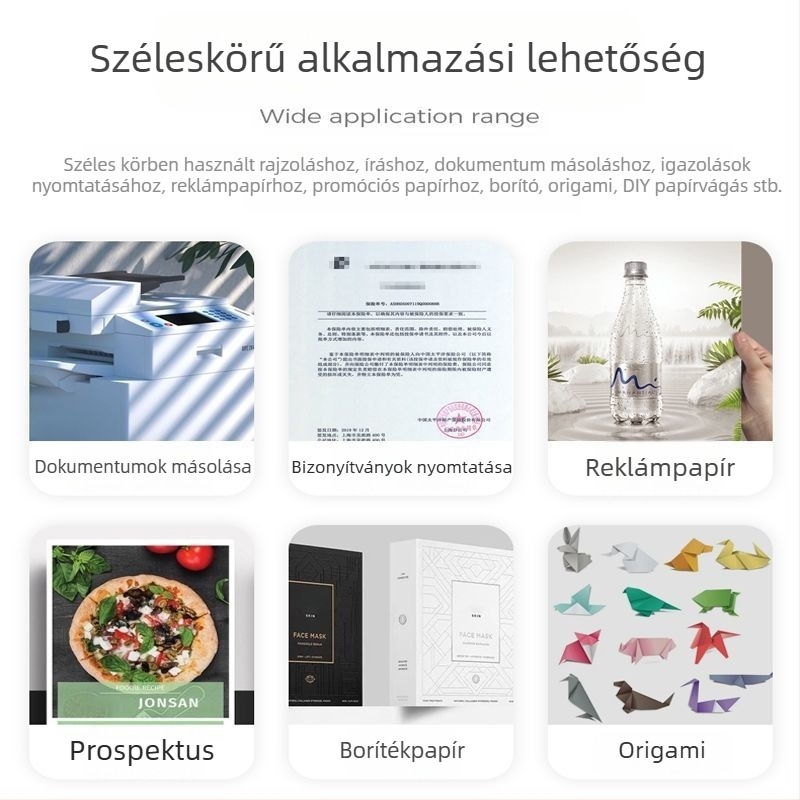 A4-es Nyomtatópapír másoláshoz és rajzoláshoz – 70–80 g, 100 lap, Fa cellulóz, Testreszabható feldolgozás