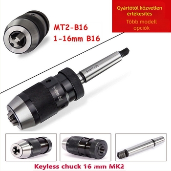 Önszorító fúrótokmány frezőhöz és asztali fúróhoz, modell 1-16B16, szorító tartomány 1-13/1-16, szénacél, szabványos kúpos, pontosság 0.006