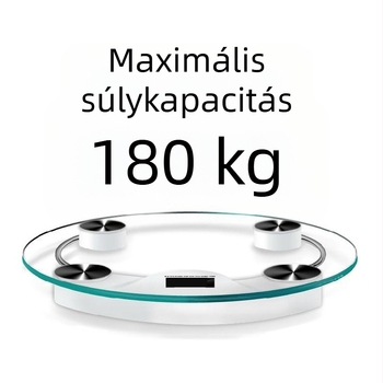 Digitális fürdőszobai mérleg edzett üveglappal, kerek, átlátszó platformával, 180 kg teherbírás, otthoni használatra