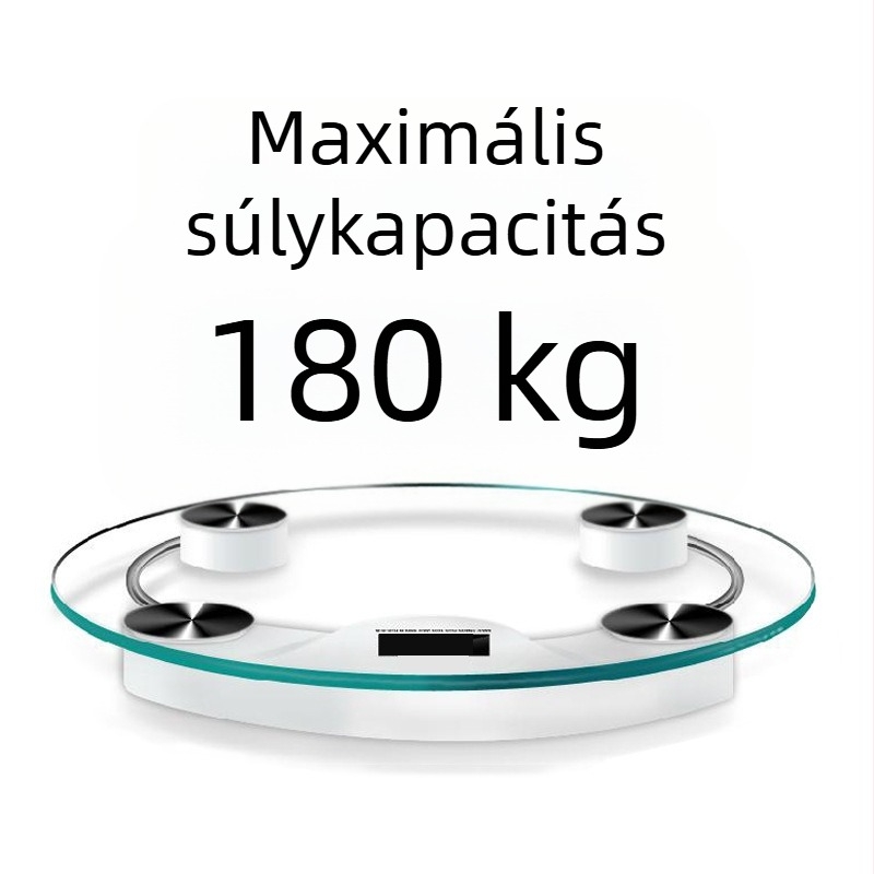 Digitális fürdőszobai mérleg edzett üveglappal, kerek, átlátszó platformával, 180 kg teherbírás, otthoni használatra