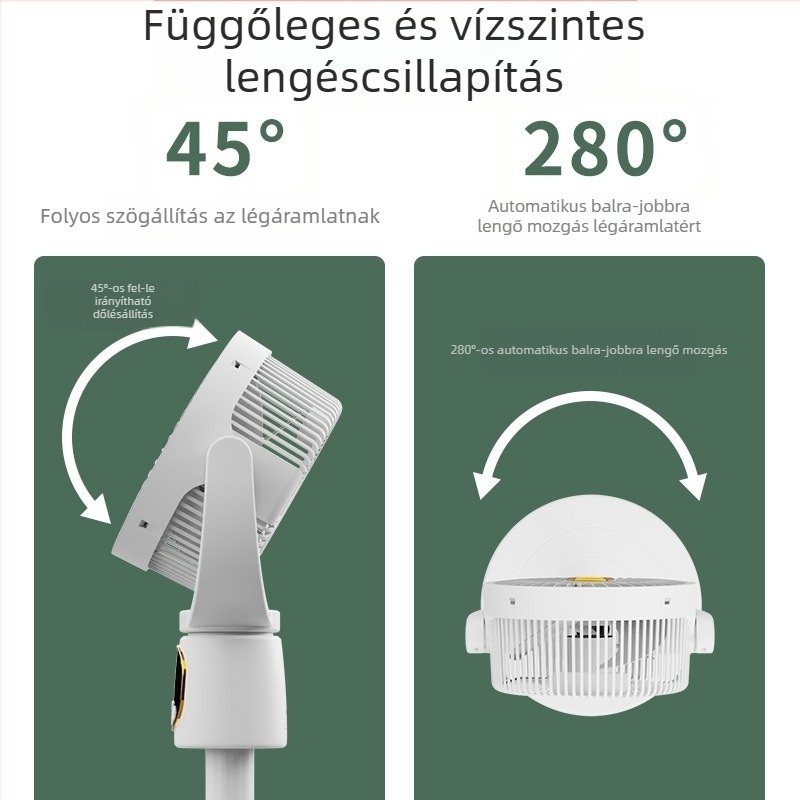 USB-töltésű levegőkeringető ventilátor, csendes távirányítással működő oszcilláló ventilátor, 2-8 órás időzítővel