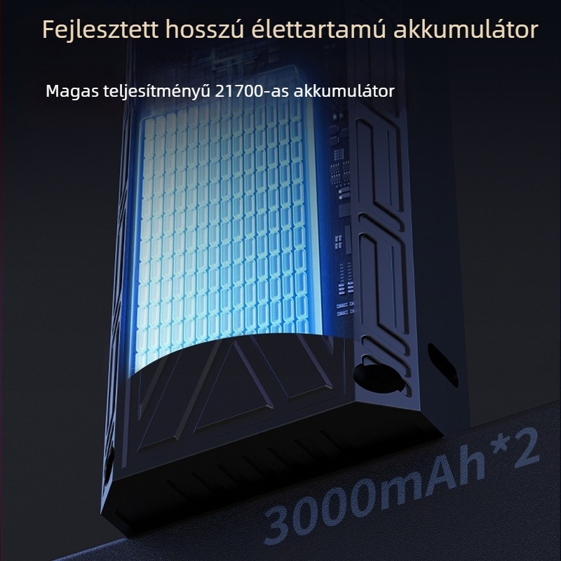 Kézi turbó ventilátor brushless motorral, kettős fújás és szívás, USB-táplálás, beépített 4000–6000 mAh akkumulátor, ABS ház