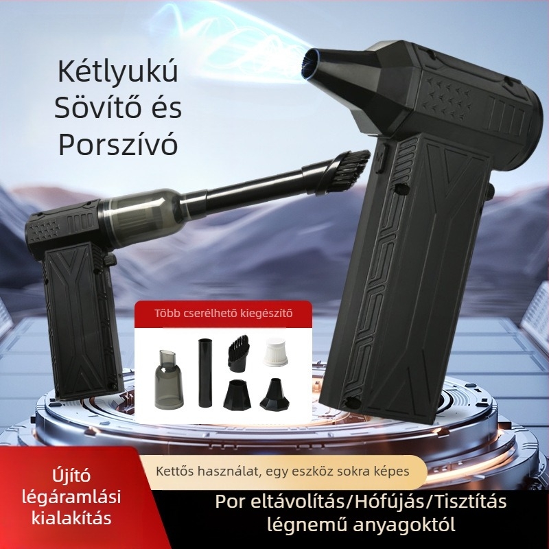 Kézi turbó ventilátor brushless motorral, kettős fújás és szívás, USB-táplálás, beépített 4000–6000 mAh akkumulátor, ABS ház