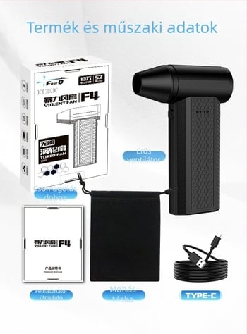 F4 Kézben tartható kültéri hófúvó — 130000 rpm-es brushless motor, USB tápegység, zaj 37–45 dB