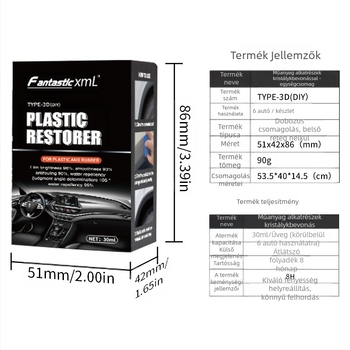 Autó belső térhez készült kristályosított műanyag alkatrészek – neorganikus fényesség helyreállító szer – 30 ml – 3 perc alatt szárad – 3 év szavatosság