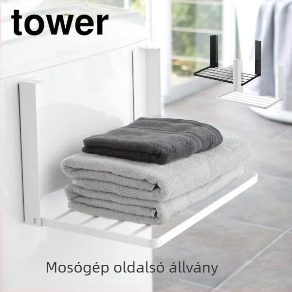 Összecsukható törölközőtartó falra rögzíthető szívó megoldással, szénacélból, 1 polcos fürdőszoba-konyha tároló (fúrás nélkül)