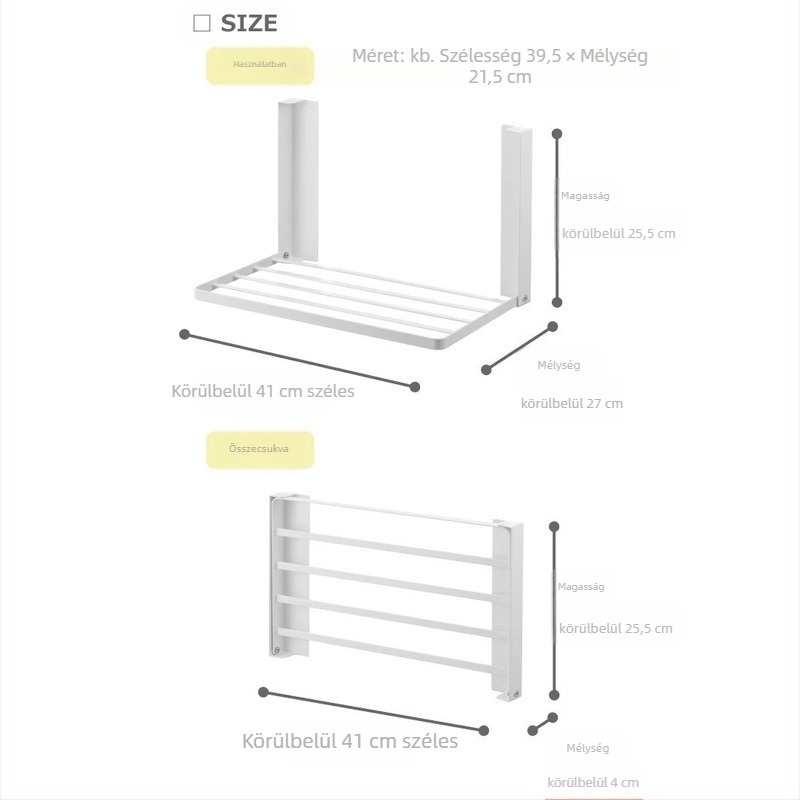 Összecsukható törölközőtartó falra rögzíthető szívó megoldással, szénacélból, 1 polcos fürdőszoba-konyha tároló (fúrás nélkül)