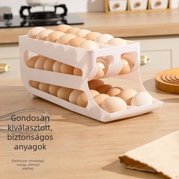 Csúszó tojás tároló doboz, három rétegű, dupla sor, műanyag, konyhapulton