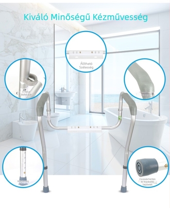 Fürdőszobai WC kapaszkodó – márka FZK, alumíniumötvözet, modell FZK-180003, fúrás nélküli telepítés, csúszásmentes