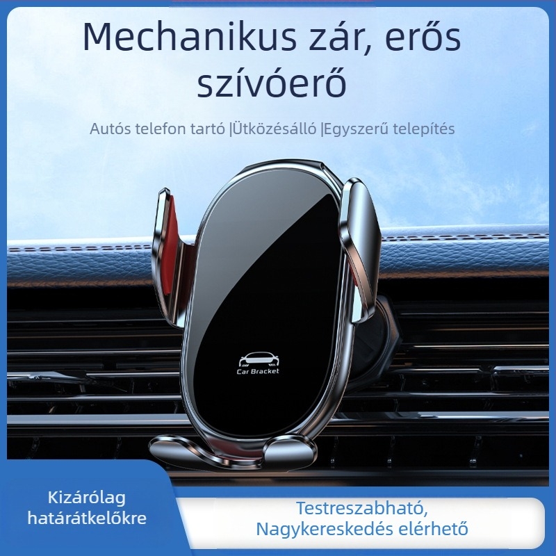 Autótelefon-tartó gravitációs rögzítéssel, univerzális illeszkedésű légkimenethez, háromszög alakú kerettel