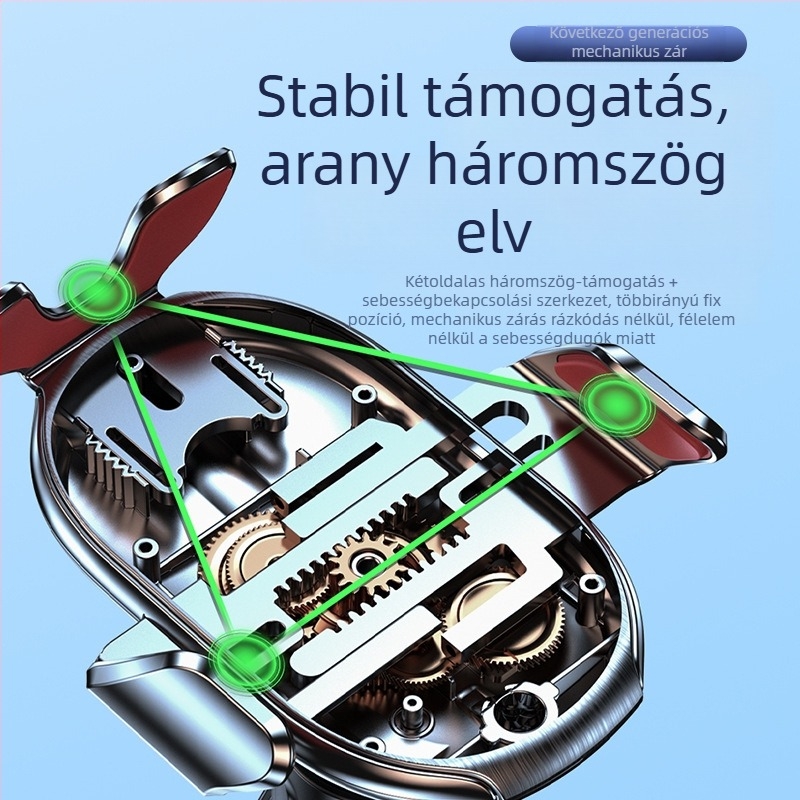 Autótelefon-tartó gravitációs rögzítéssel, univerzális illeszkedésű légkimenethez, háromszög alakú kerettel