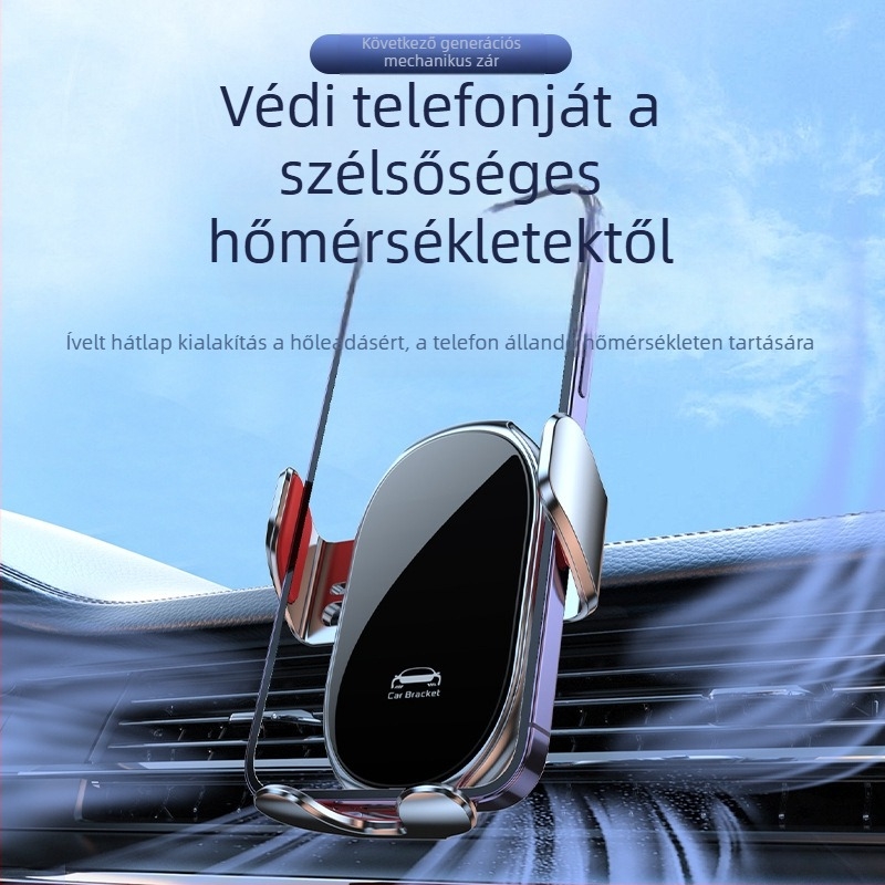 Autótelefon-tartó gravitációs rögzítéssel, univerzális illeszkedésű légkimenethez, háromszög alakú kerettel